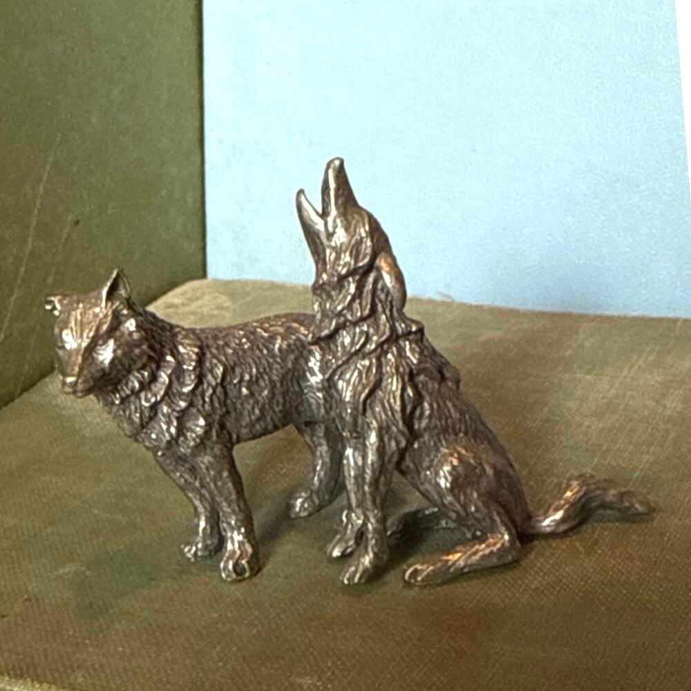 Vintage Pewter Wolf Mini Pair • Howling & Standing • 2”